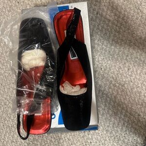 Black Satin Slingback Heels with Red Insole